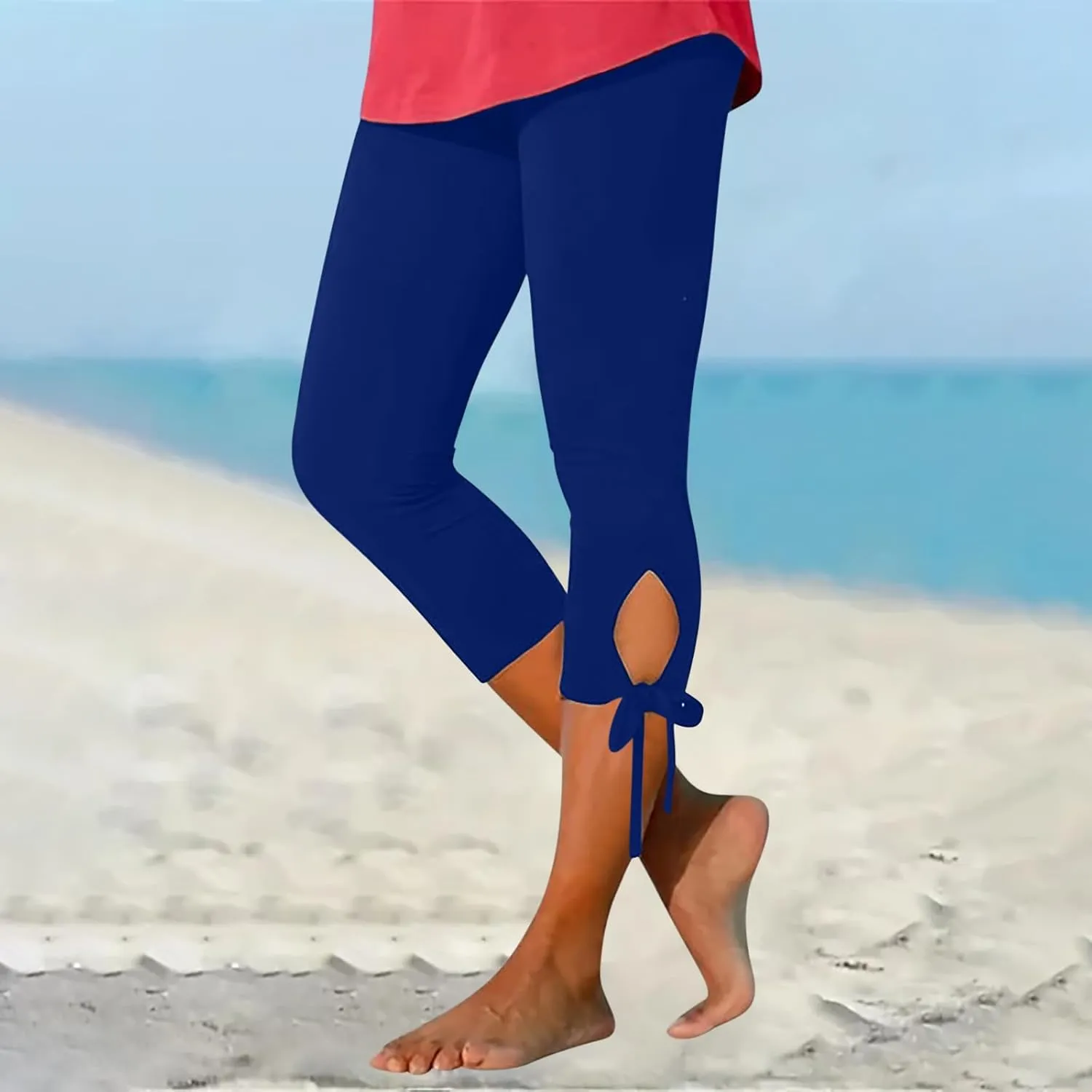 Women Bow Trouser Legs Capri Trousers Ladies Knee Length Shorts Cropped Capris Yoga Gym Pants Three Quarter Half Pant