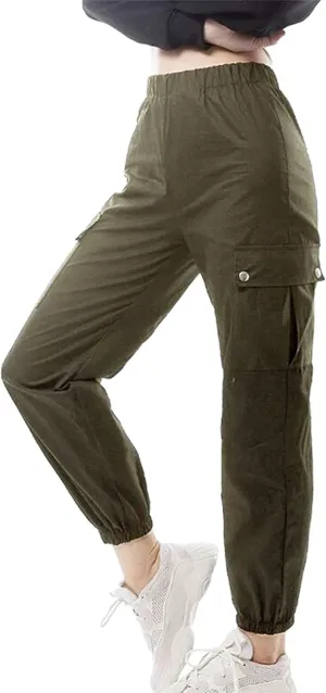 Women Casual Cargo Jogger Pants,Loose High Waisted Harem Cargo Pants,Solid Elastic Jogger Pants Teen Girls Junior