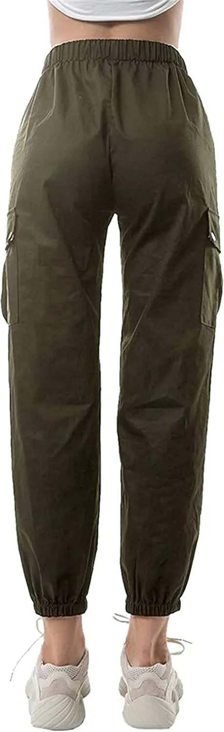 Women Casual Cargo Jogger Pants,Loose High Waisted Harem Cargo Pants,Solid Elastic Jogger Pants Teen Girls Junior