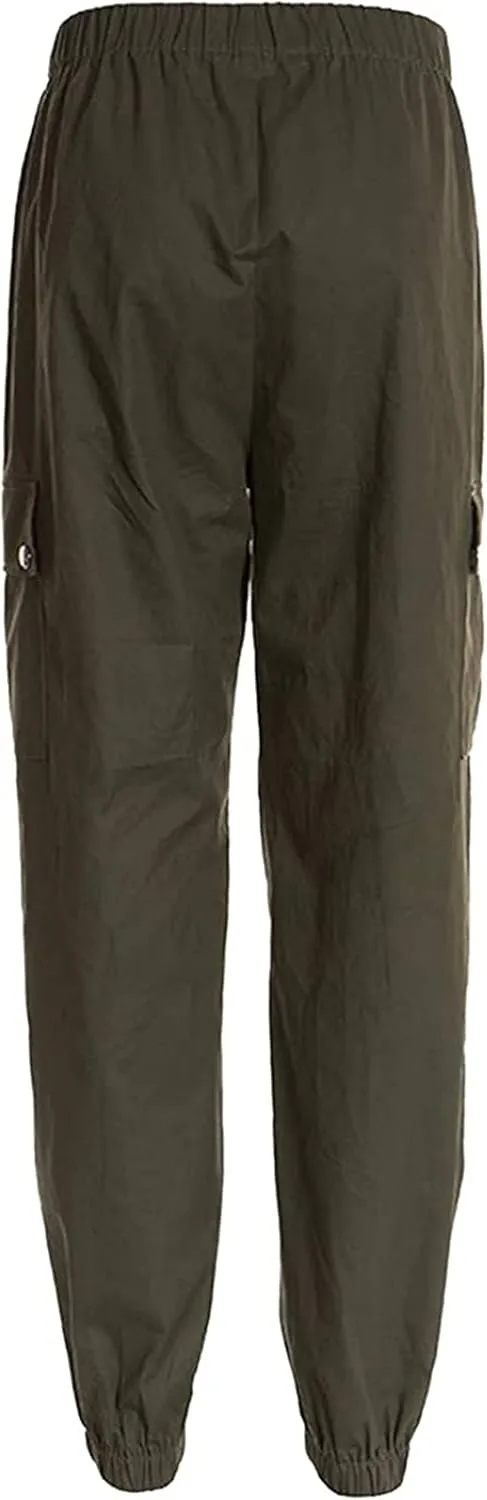 Women Casual Cargo Jogger Pants,Loose High Waisted Harem Cargo Pants,Solid Elastic Jogger Pants Teen Girls Junior