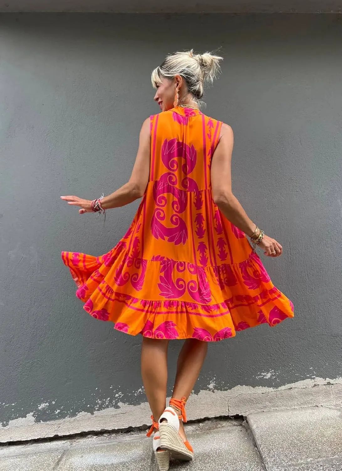 Women Casual Loose Sundress Sleeveless Pleated Beach Shirt Dress Print Mini Dress Travel Vacation 2025 Summer Outfits