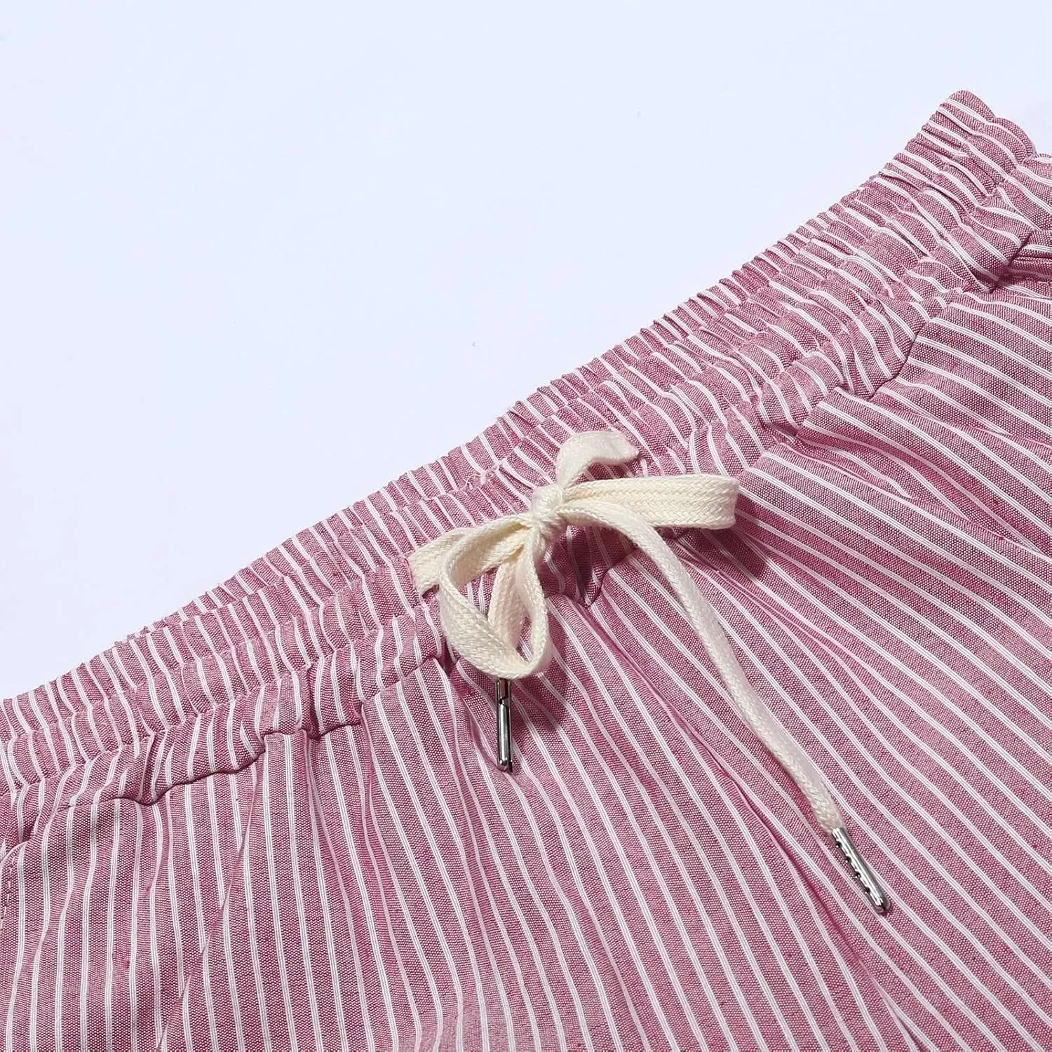 Women Harem Pants with Pockets Summer Linen Pants Casual Striped Pants Drawstring Waist Pants Loose Trouser Beach Pant