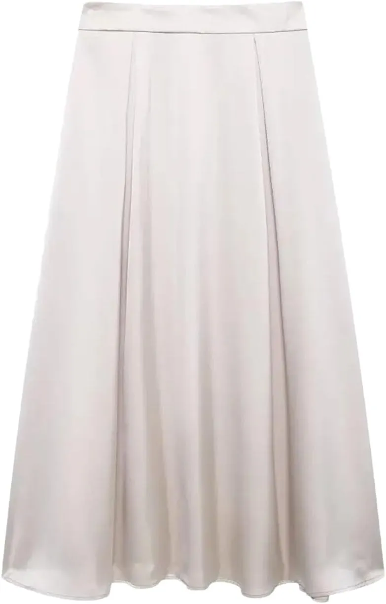 Women High Waist Solid Midi Skirt Female Fashion Pleated Side Zipper A-Line Long Skirt