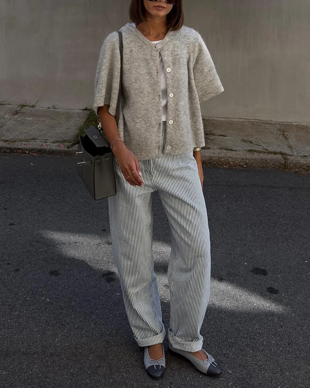 Women Knitted Cropped Cardigan Sweater Short Sleeve Button Down Y2k Top