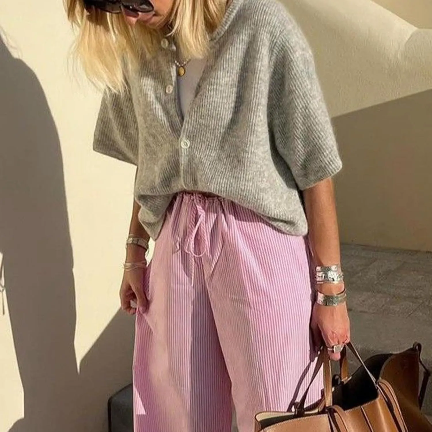 Women Knitted Cropped Cardigan Sweater Short Sleeve Button Down Y2k Top