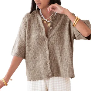 Women Knitted Cropped Cardigan Sweater Short Sleeve Button Down Y2k Top