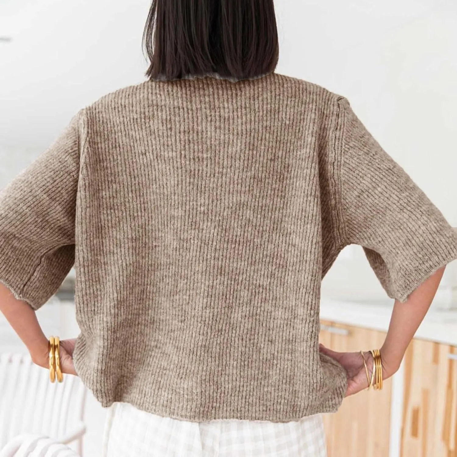 Women Knitted Cropped Cardigan Sweater Short Sleeve Button Down Y2k Top