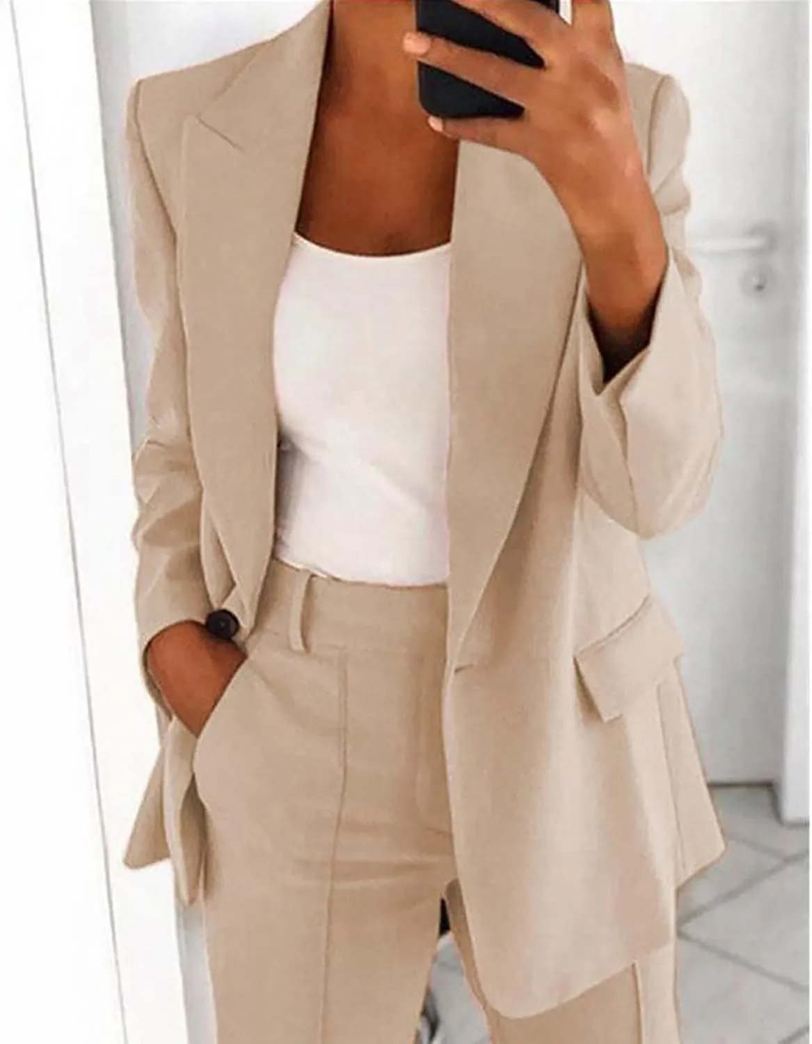 Women Lapel Work Office Blazers Long Sleeve Business Suit Jackets Casual Double Breasted Blazer Coat with Pocket