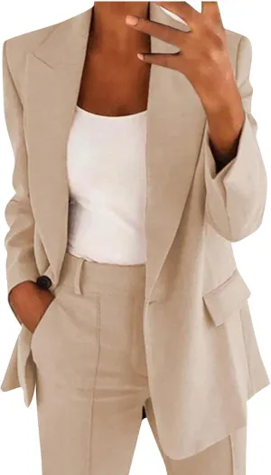 Women Lapel Work Office Blazers Long Sleeve Business Suit Jackets Casual Double Breasted Blazer Coat with Pocket
