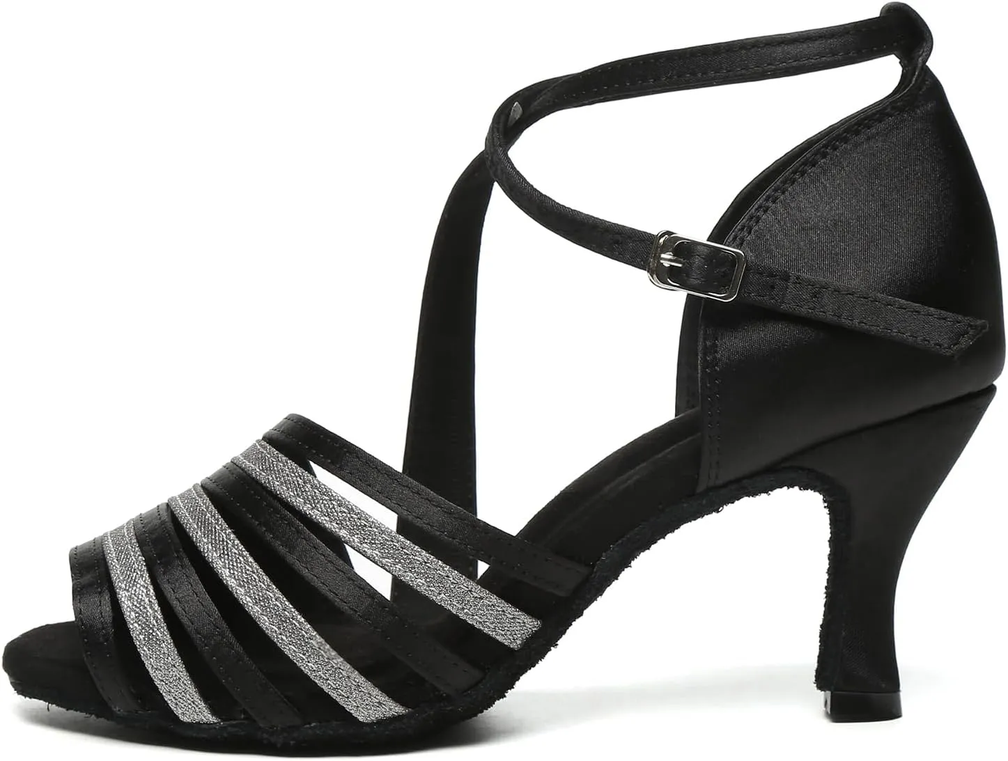 Women Latin Dance Shoes Open Toe Satin Bachata Salsa Professional Performance Ballroom Dancing Shoes,Model YCL632-7.5cm Heel
