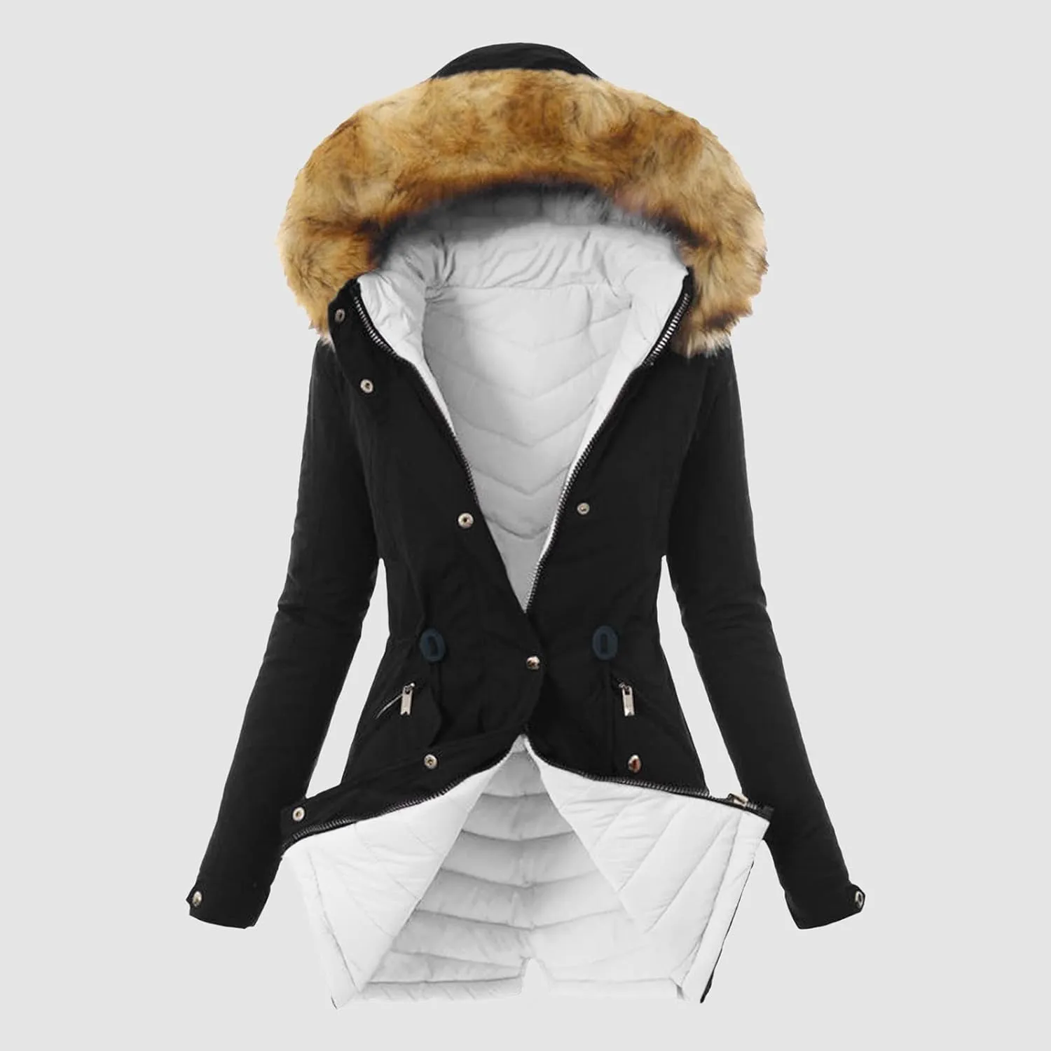Women Plus Size Winter Overcoat Women's Jacket Thick Outwear Plush Lined Hooded Coat Warm Womens Fleece Plus Size