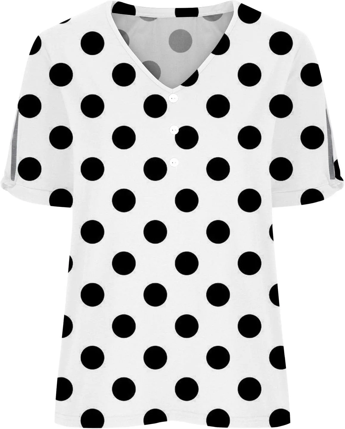 Women Polka Dot Tshirt Shirts Summer Fashion V-Neck Short Sleeve Tee Top Loose Trendy Button Decor Petite Tops Shirt