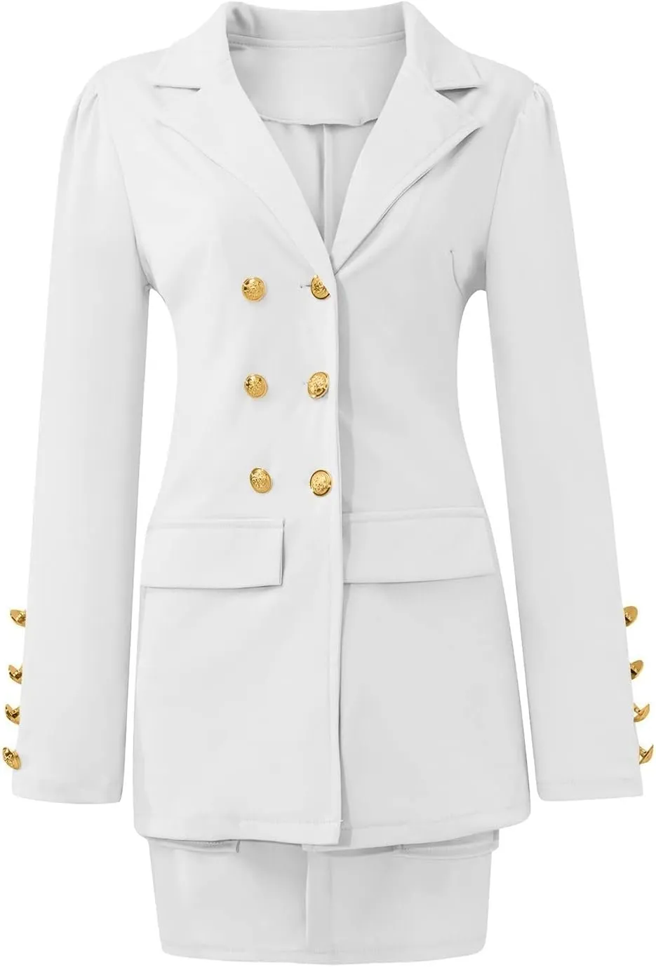Women Suit Coat Fashion Puff Long Sleeve Print Pocket Business Casual Blazer Skirt Suit Shawl Collar Tunic Jacket