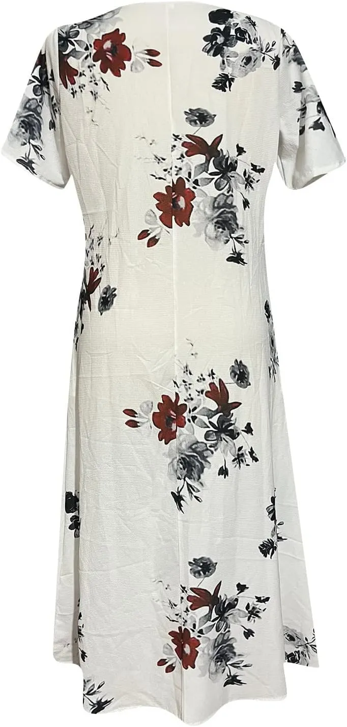 Women Sun Dresses Vneck Dresses Sun Dresses for Women Short Sleeve Maxi Long Beach Festival Hawaiian Sun Dresses