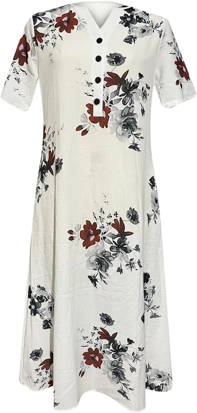 Women Sun Dresses Vneck Dresses Sun Dresses for Women Short Sleeve Maxi Long Beach Festival Hawaiian Sun Dresses