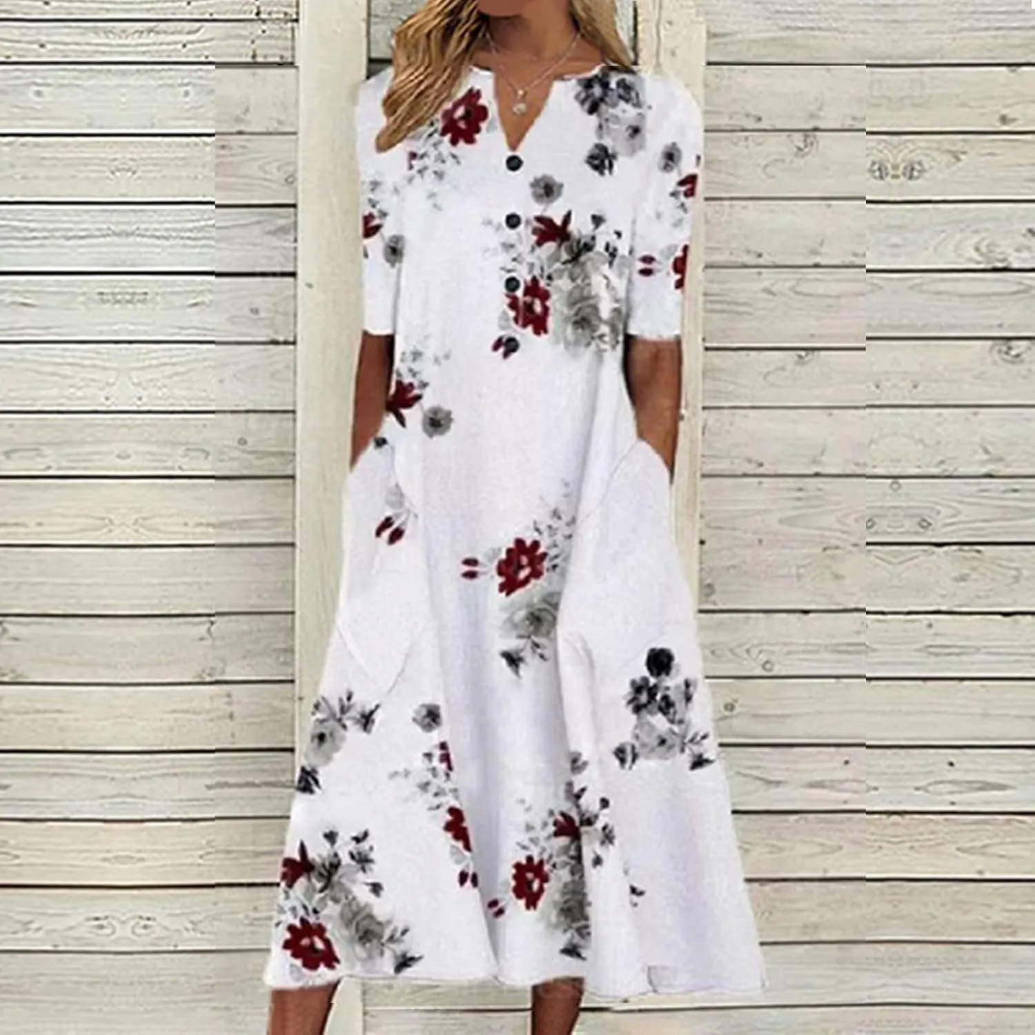 Women Sun Dresses Vneck Dresses Sun Dresses for Women Short Sleeve Maxi Long Beach Festival Hawaiian Sun Dresses