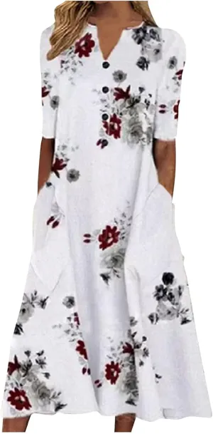 Women Sun Dresses Vneck Dresses Sun Dresses for Women Short Sleeve Maxi Long Beach Festival Hawaiian Sun Dresses