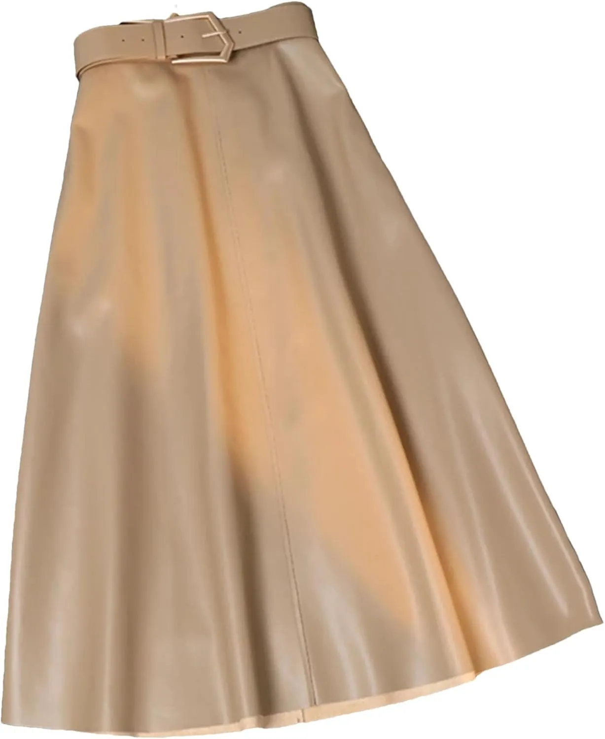 Women Winter Classic Faux PU Leather Long Skirts with Belted High Waist Midi Skirts Female