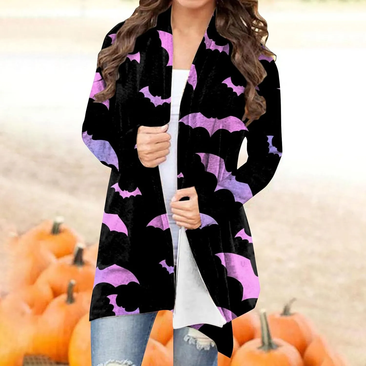 Womens 2023 Fall Winter Fashion Print Sweater Long Sleeve Open Front Casual Lightweight Soft Knit Cardigan Sweater