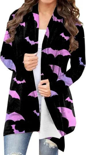 Womens 2023 Fall Winter Fashion Print Sweater Long Sleeve Open Front Casual Lightweight Soft Knit Cardigan Sweater