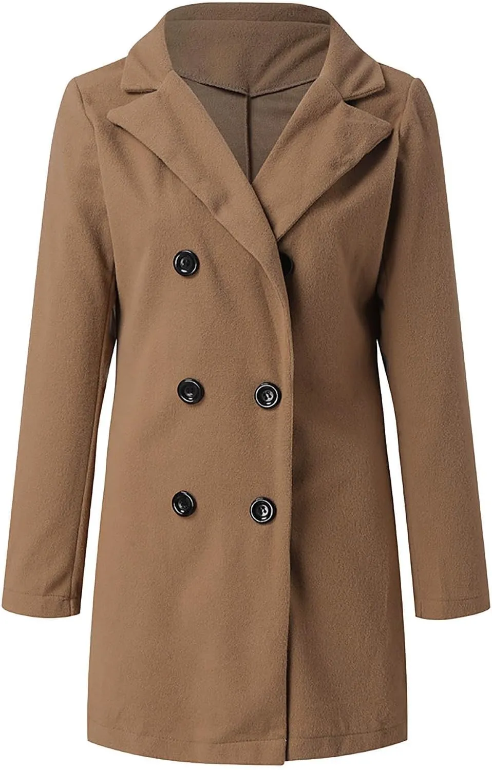 Women's 2024 Wool Blend Pea Coat Double Breasted Long Winter Coats Mid Long Pea Trench Coat Notch Lapel Over Coat