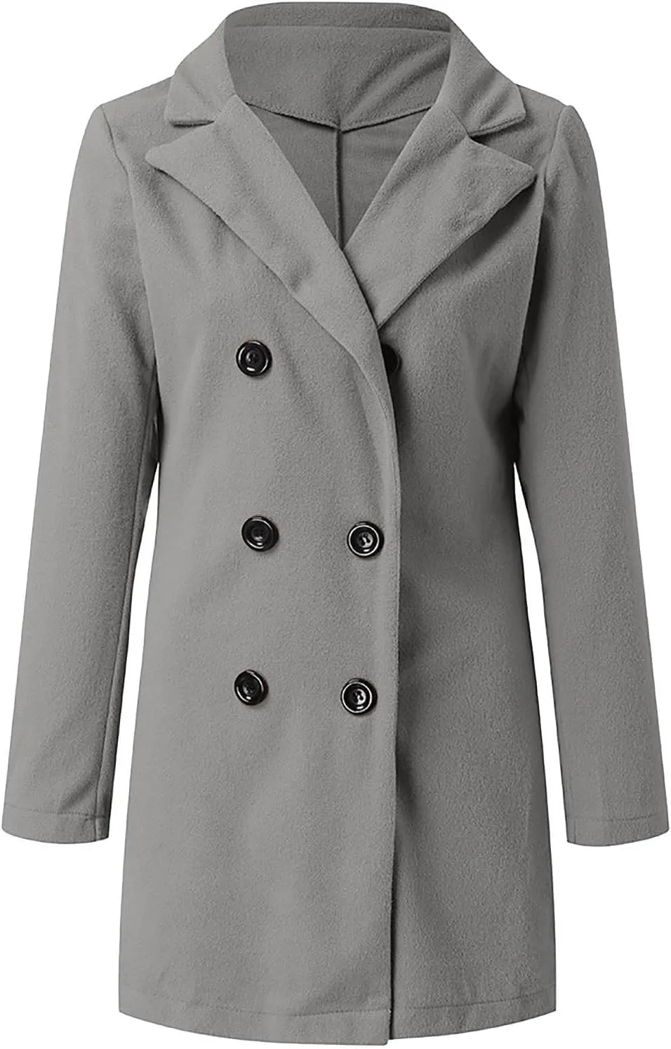 Women's 2024 Wool Blend Pea Coat Double Breasted Long Winter Coats Mid Long Pea Trench Coat Notch Lapel Over Coat