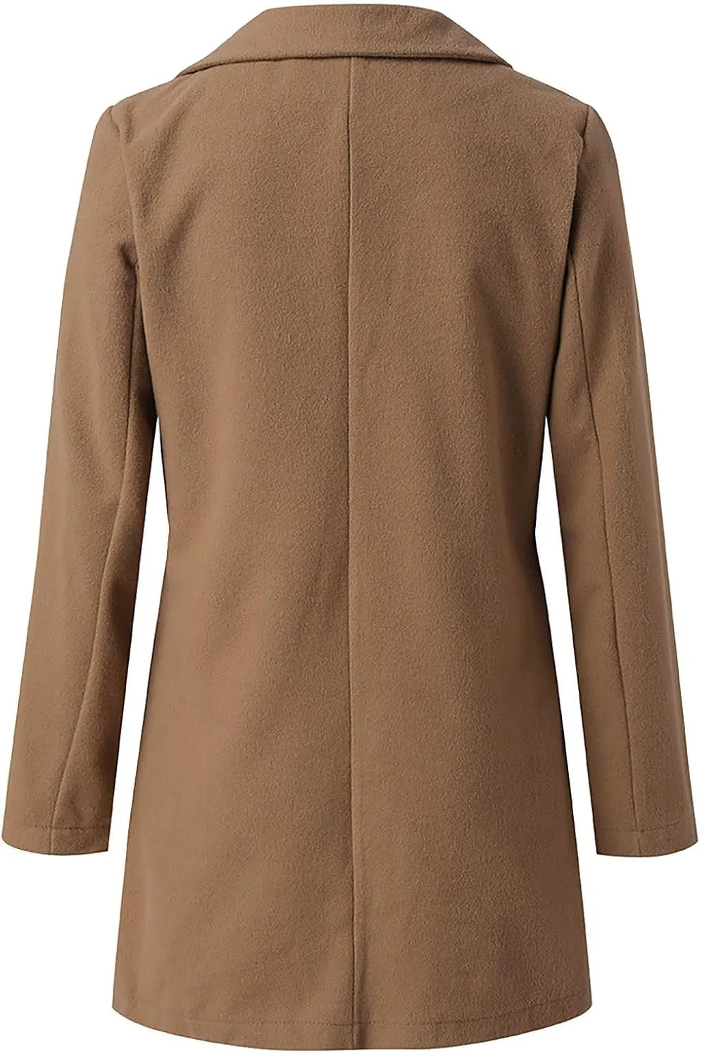 Women's 2024 Wool Blend Pea Coat Double Breasted Long Winter Coats Mid Long Pea Trench Coat Notch Lapel Over Coat