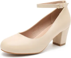 Women's Ankle Strap Heels Removable Bow Closed Toe Low Chunky Heels Pumps Mary Jane Dress Shoes