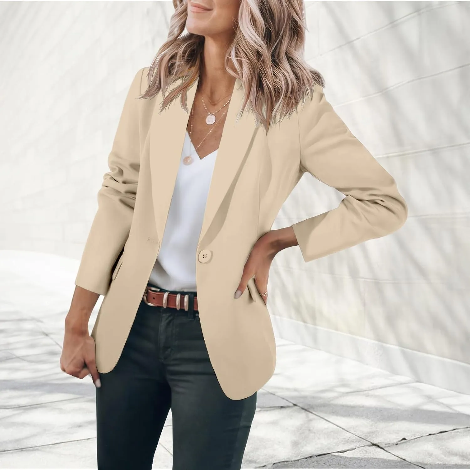 Womens Blazer Business Casual Dressy Long Sleeve Jackets Open Front Work Office Dressy Suit Jackets Summer Cardigan