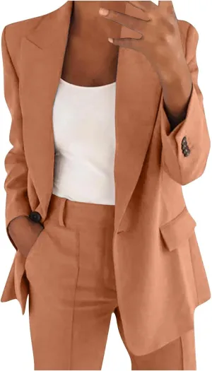 Women's Blazer Open Front Work Office Blazer Button Solid Color Pocket Jacket Blazer Lapel Long Sleeve Cardigans
