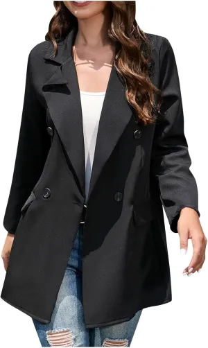 Womens Blazers Classic Lapel Long Sleeve Casual Elegant Trench Coat Work Office Dressy Suit Jacket Trendy Outerwear