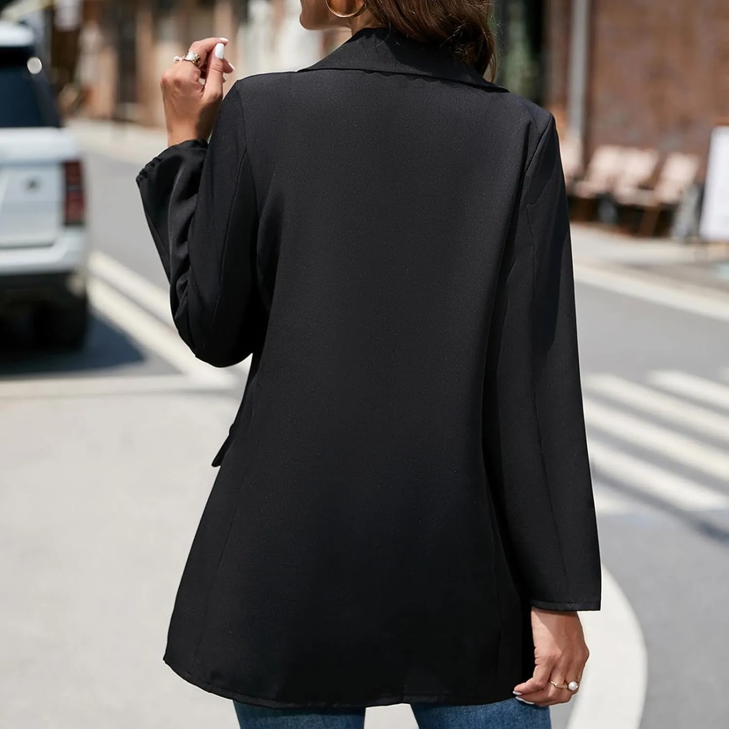 Womens Blazers Classic Lapel Long Sleeve Casual Elegant Trench Coat Work Office Dressy Suit Jacket Trendy Outerwear