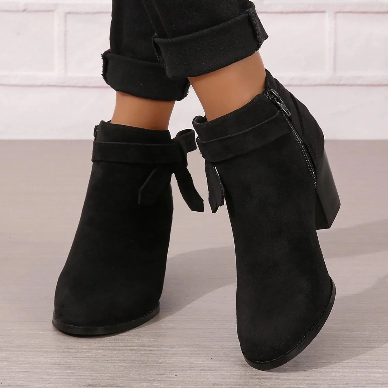 Womens Boots Ankle Heels Winter and Fall Boots for Women 2024 Trendy Pointed Toe Chunky Heel Boots Pull On Booties