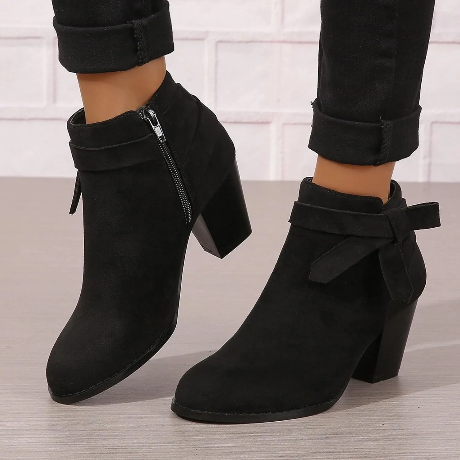Womens Boots Ankle Heels Winter and Fall Boots for Women 2024 Trendy Pointed Toe Chunky Heel Boots Pull On Booties