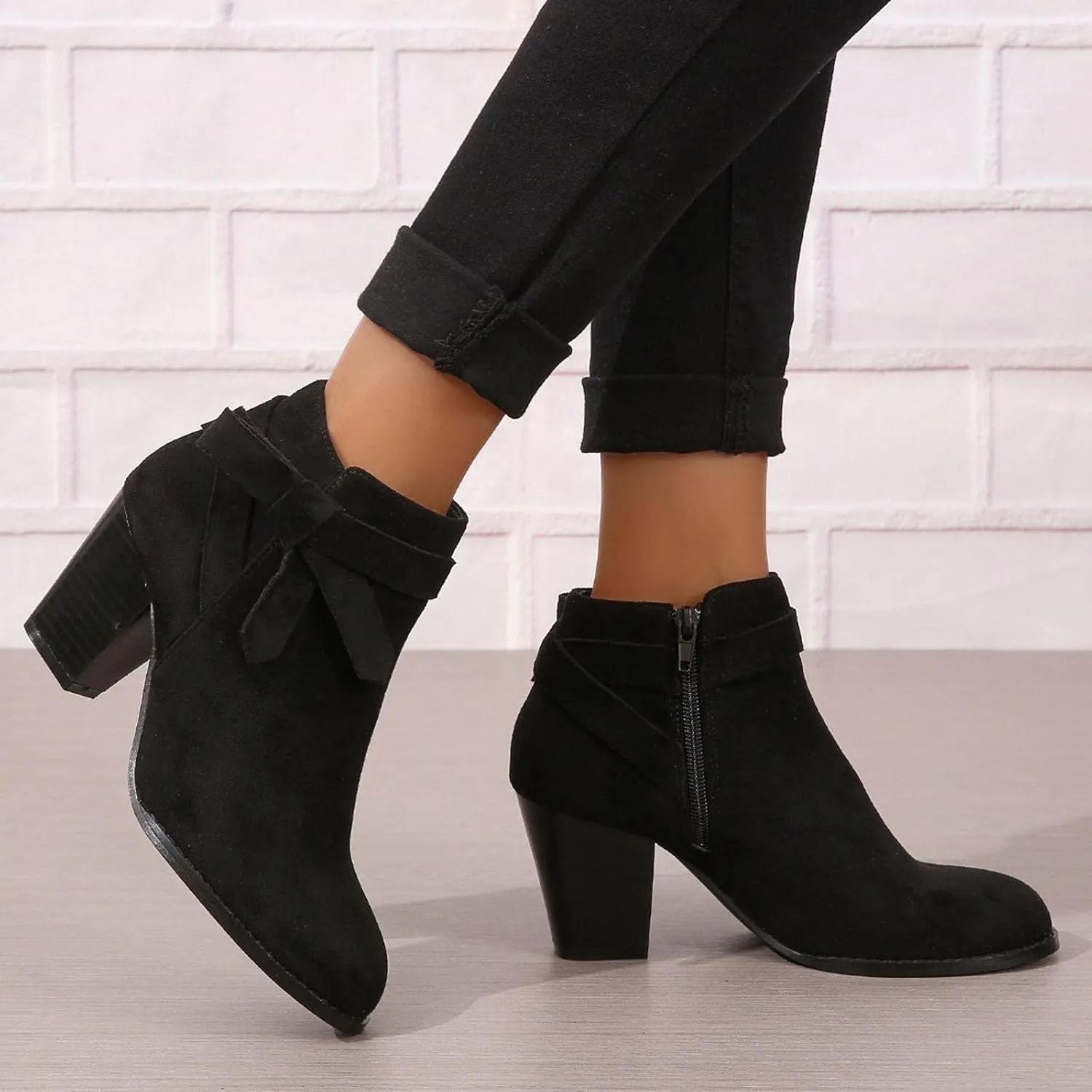 Womens Boots Ankle Heels Winter and Fall Boots for Women 2024 Trendy Pointed Toe Chunky Heel Boots Pull On Booties