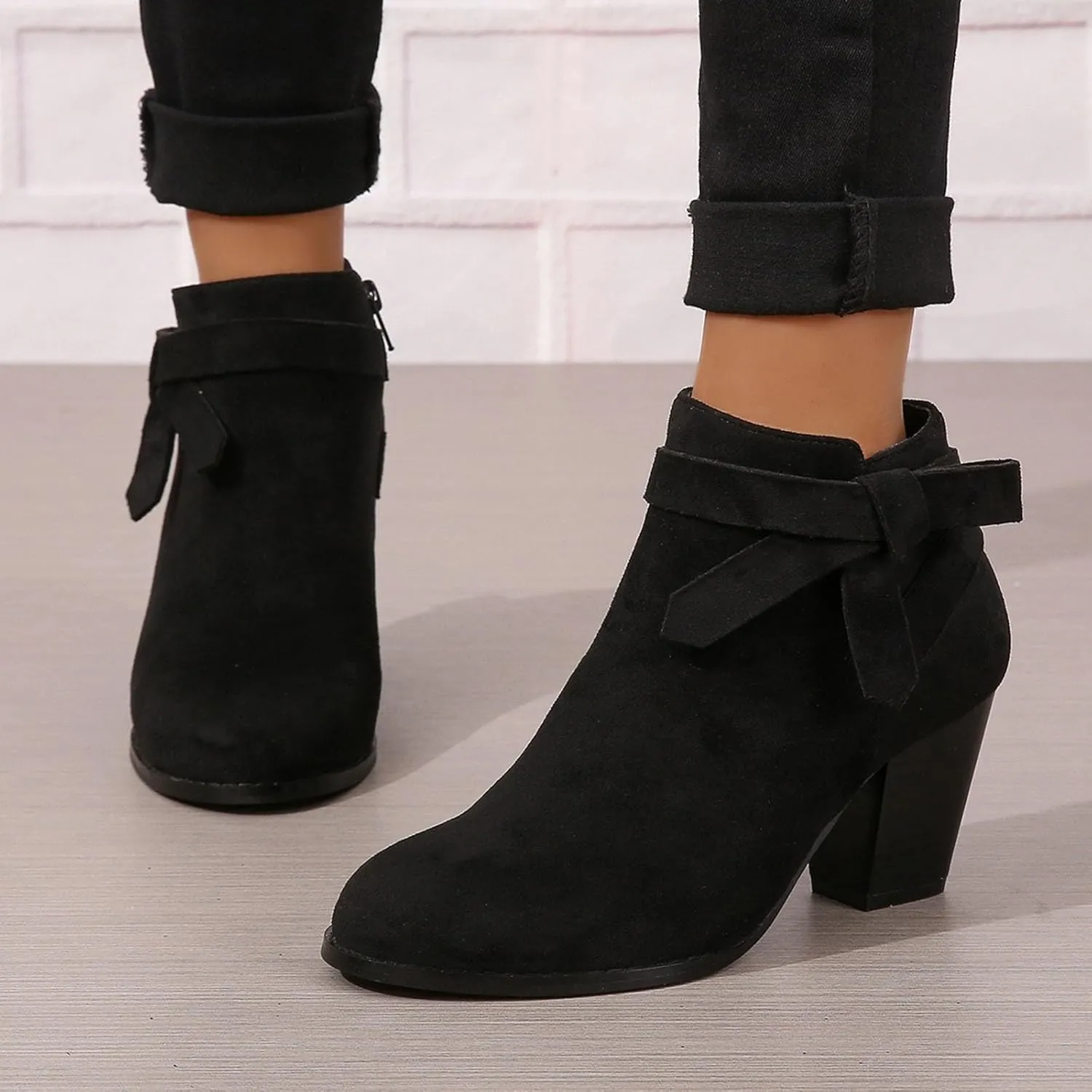 Womens Boots Ankle Heels Winter and Fall Boots for Women 2024 Trendy Pointed Toe Chunky Heel Boots Pull On Booties