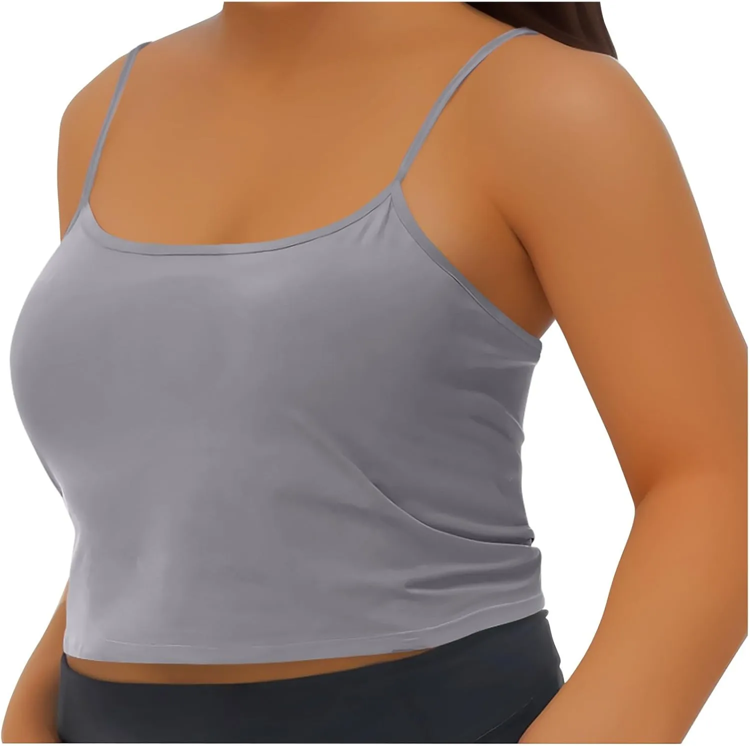 Womens Built in Padded Bra Camisoles Plus Size Spaghetti Strap Tank Tops Summer Workout Crop Top Sexy Slim Cami