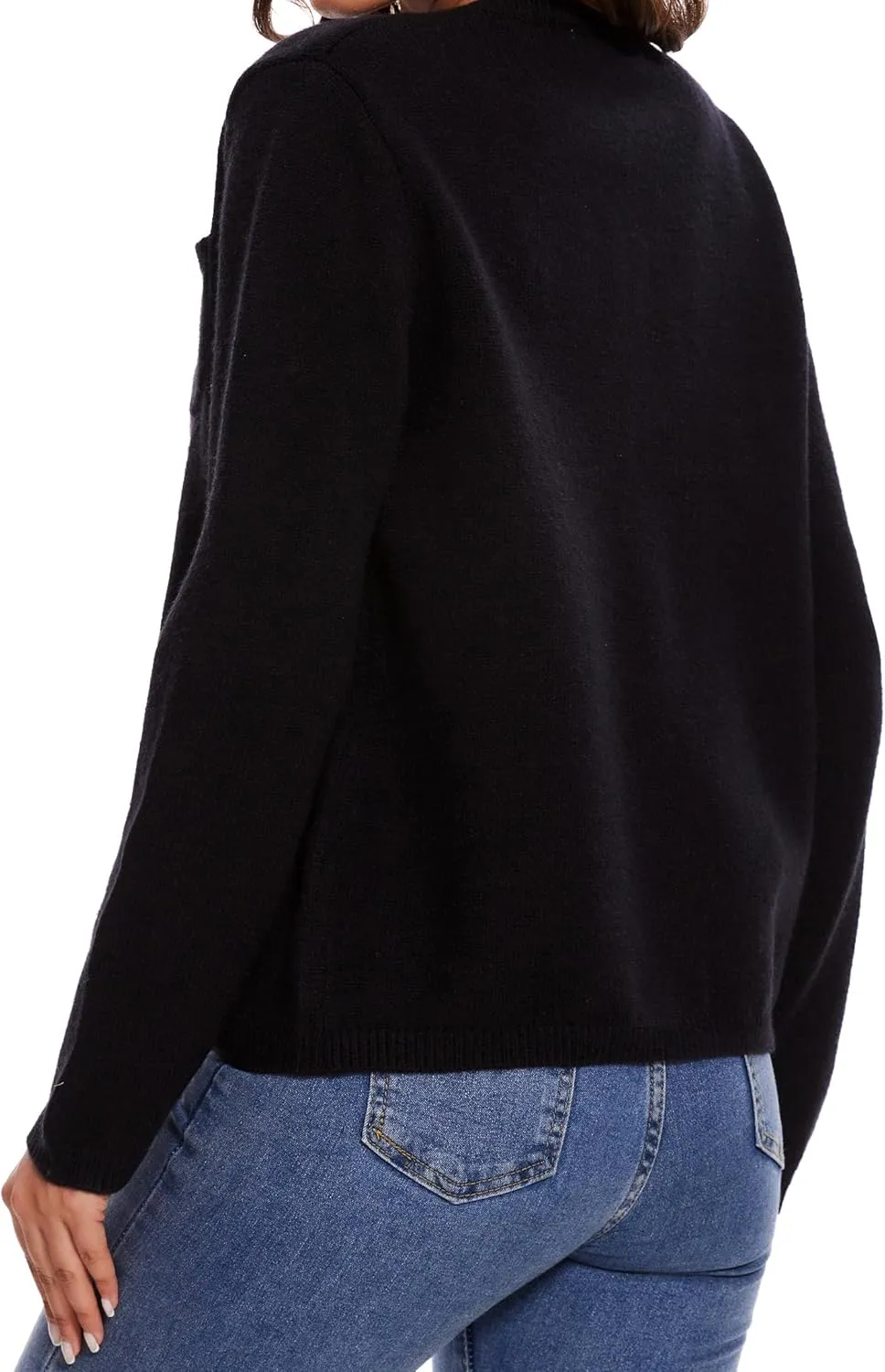 Women's Cardigan Sweaters Casual Long Sleeve Solid Color Button Down Crewneck Knit Cardigans with Pocket