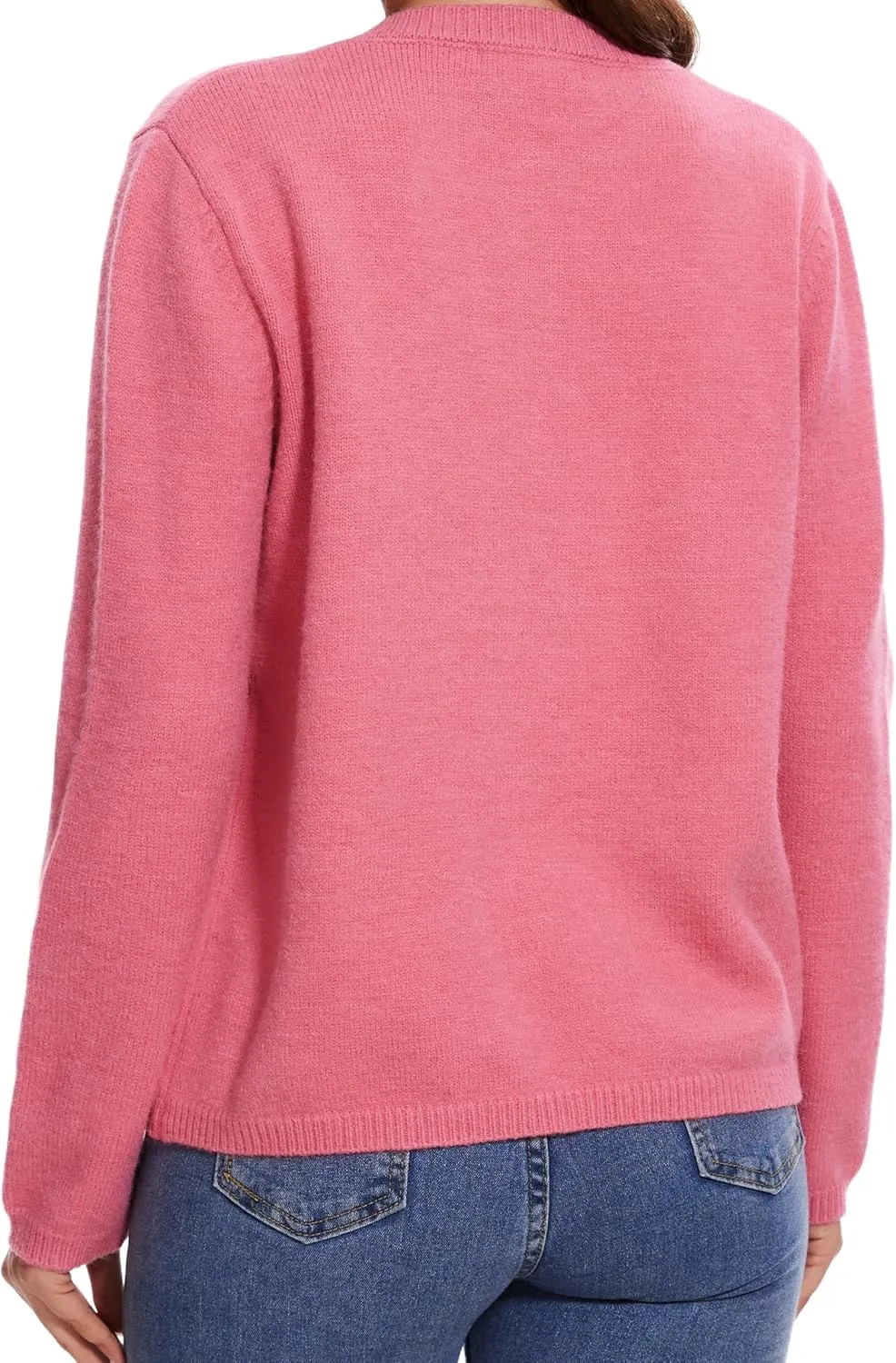 Women's Cardigan Sweaters Casual Long Sleeve Solid Color Button Down Crewneck Knit Cardigans with Pocket