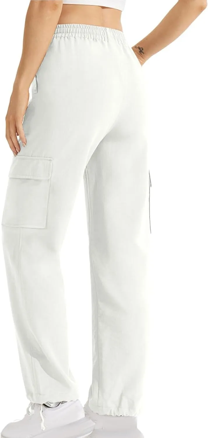 Womens Cargo Pants with Pocket Straight Wide Leg Trousers Activewear Trouser Yoga Pants Stretch Work Tracksuit Bottoms