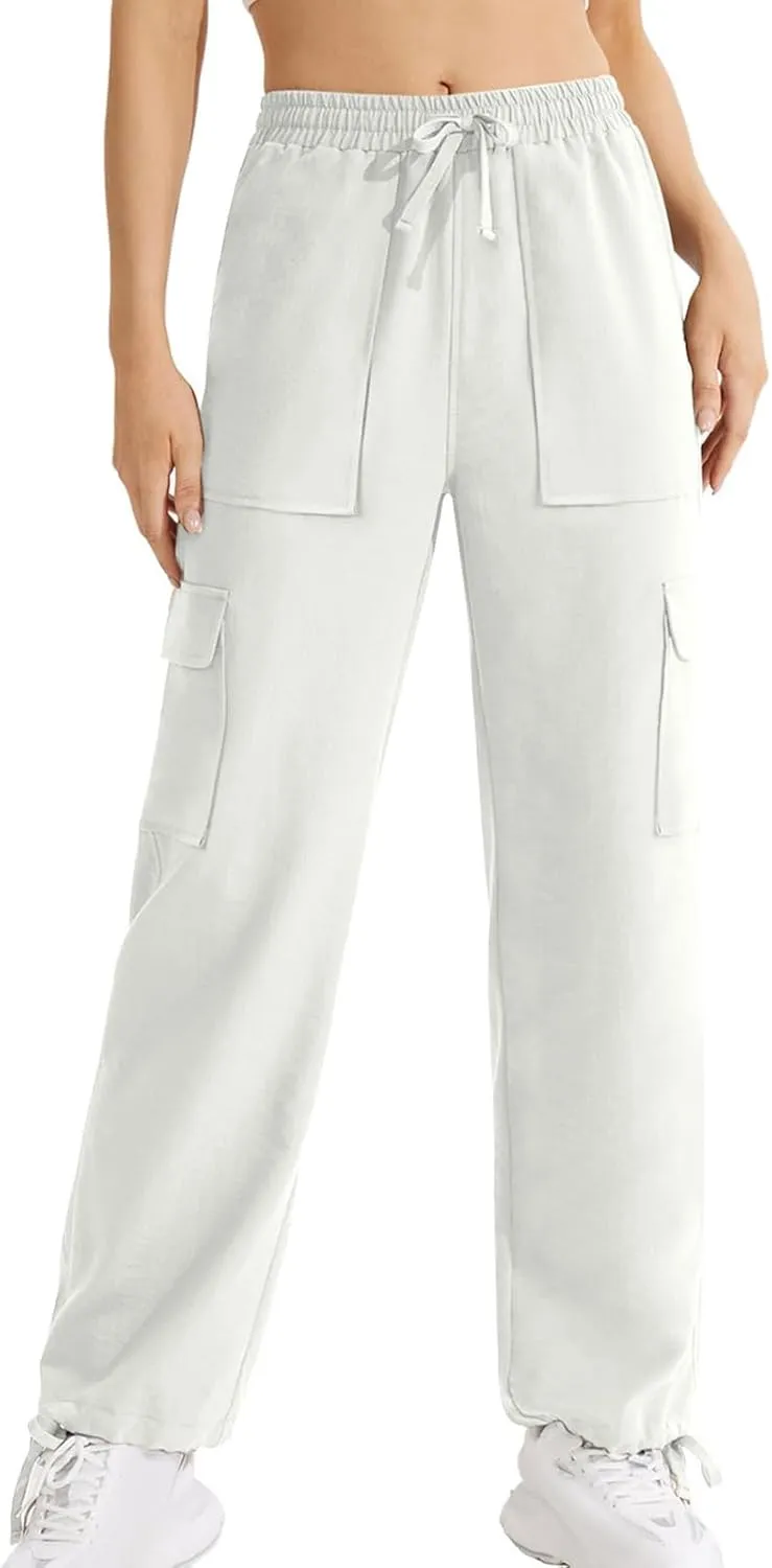 Womens Cargo Pants with Pocket Straight Wide Leg Trousers Activewear Trouser Yoga Pants Stretch Work Tracksuit Bottoms