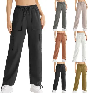 Womens Cargo Pants with Pocket Straight Wide Leg Trousers Activewear Trouser Yoga Pants Stretch Work Tracksuit Bottoms