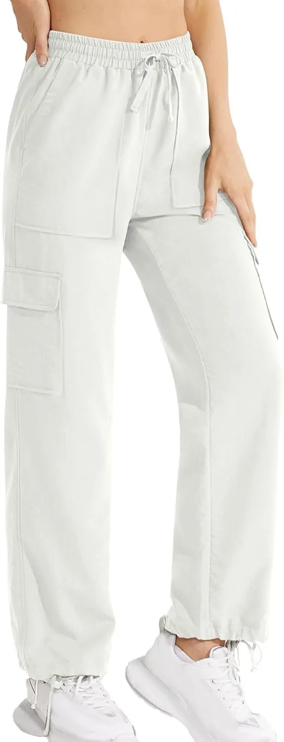 Womens Cargo Pants with Pocket Straight Wide Leg Trousers Activewear Trouser Yoga Pants Stretch Work Tracksuit Bottoms