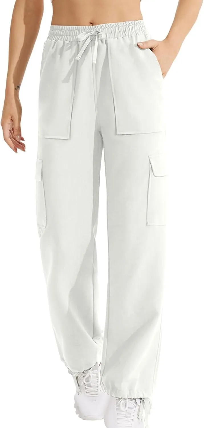 Womens Cargo Pants with Pocket Straight Wide Leg Trousers Activewear Trouser Yoga Pants Stretch Work Tracksuit Bottoms