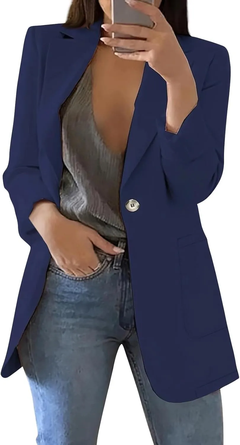 Womens Casual Blazer Button Lightweight Lapel Open Front Cardigan Blazers Business Office Work Jackets Fall Outfits