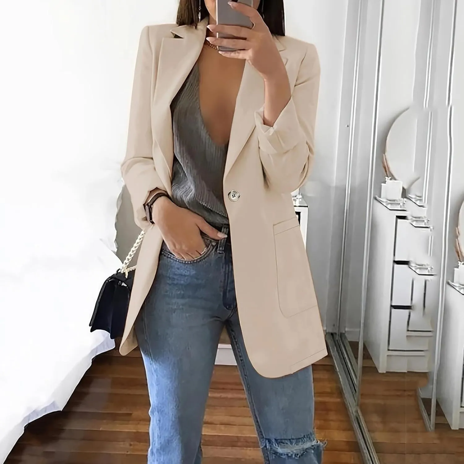 Womens Casual Blazer Button Lightweight Lapel Open Front Cardigan Blazers Business Office Work Jackets Fall Outfits