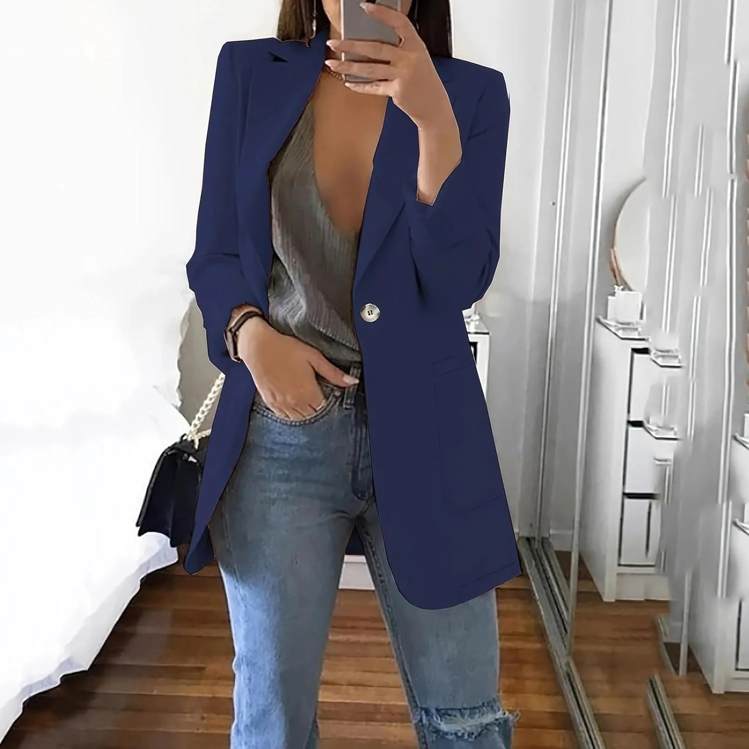 Womens Casual Blazer Button Lightweight Lapel Open Front Cardigan Blazers Business Office Work Jackets Fall Outfits