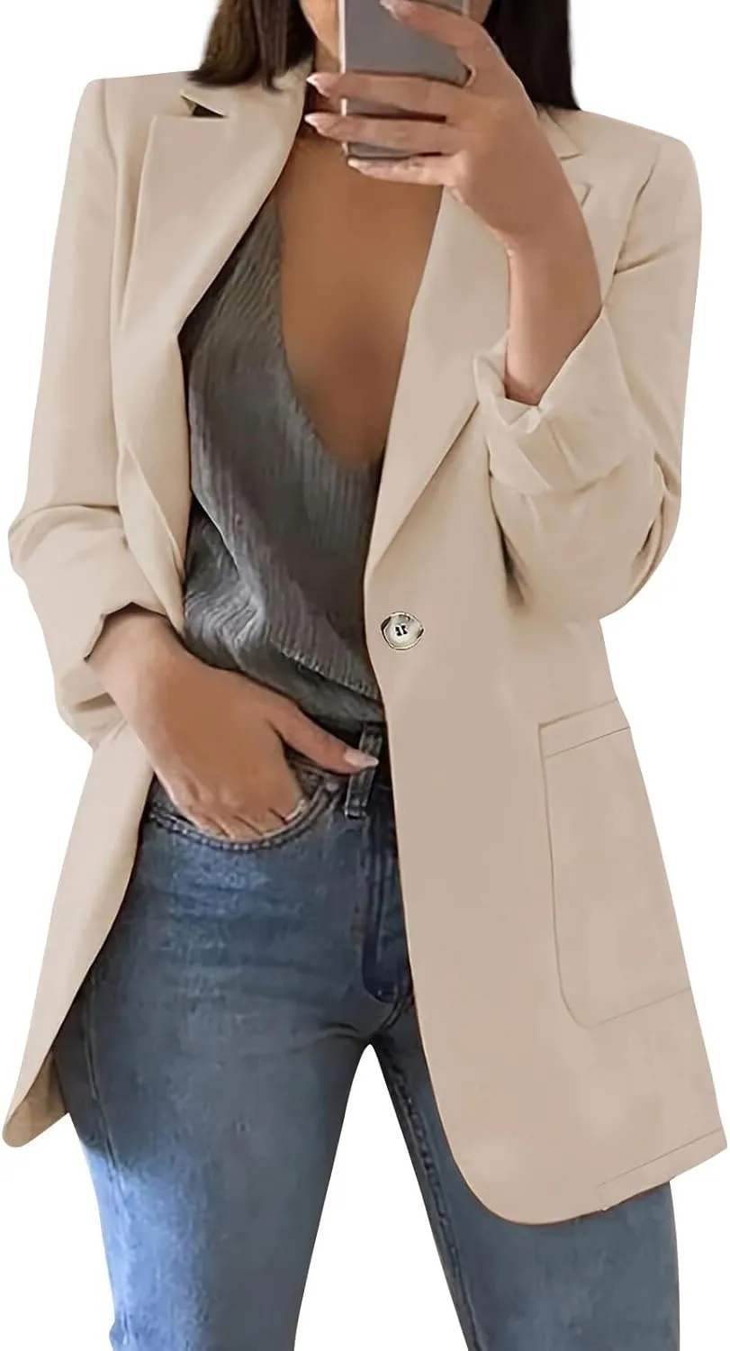 Womens Casual Blazer Button Lightweight Lapel Open Front Cardigan Blazers Business Office Work Jackets Fall Outfits