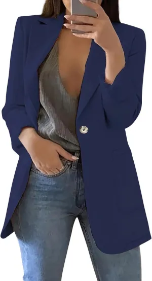 Womens Casual Blazer Button Lightweight Lapel Open Front Cardigan Blazers Business Office Work Jackets Fall Outfits