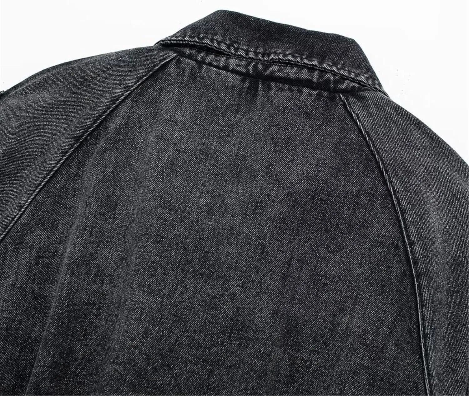 Women's Casual Lapel Short Denim Trench Jacket Cropped Pea Coat Crop Long Sleeve Jean Jackets Coats Outwear with Belt